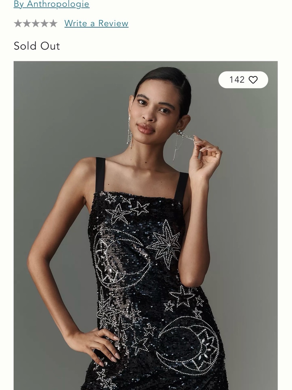 Anthropologie Black Sequin Celestial Slip Dress, Medium